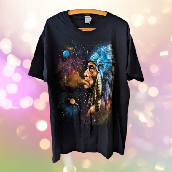 VINTAGE | Fruit Of The Loom 90s Native American Galaxy Stars Planets L - Picture 2 of 6